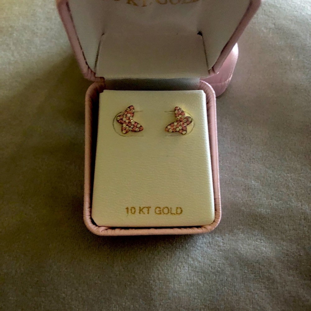 10k Pink Zircon Butterfly Earrings